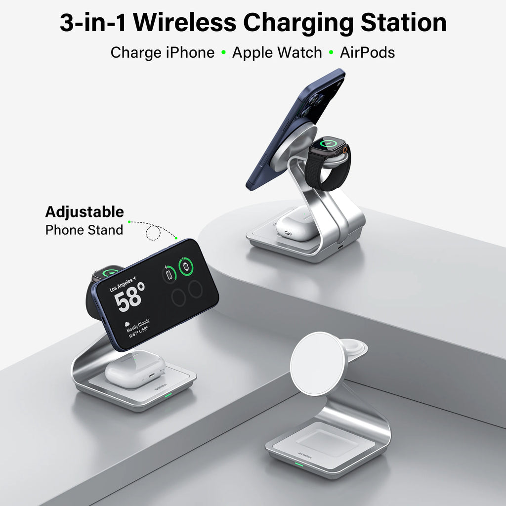 Caricatore wireless 3 in 1 magnetico 30W per iPhone, Apple Watch e AirPods