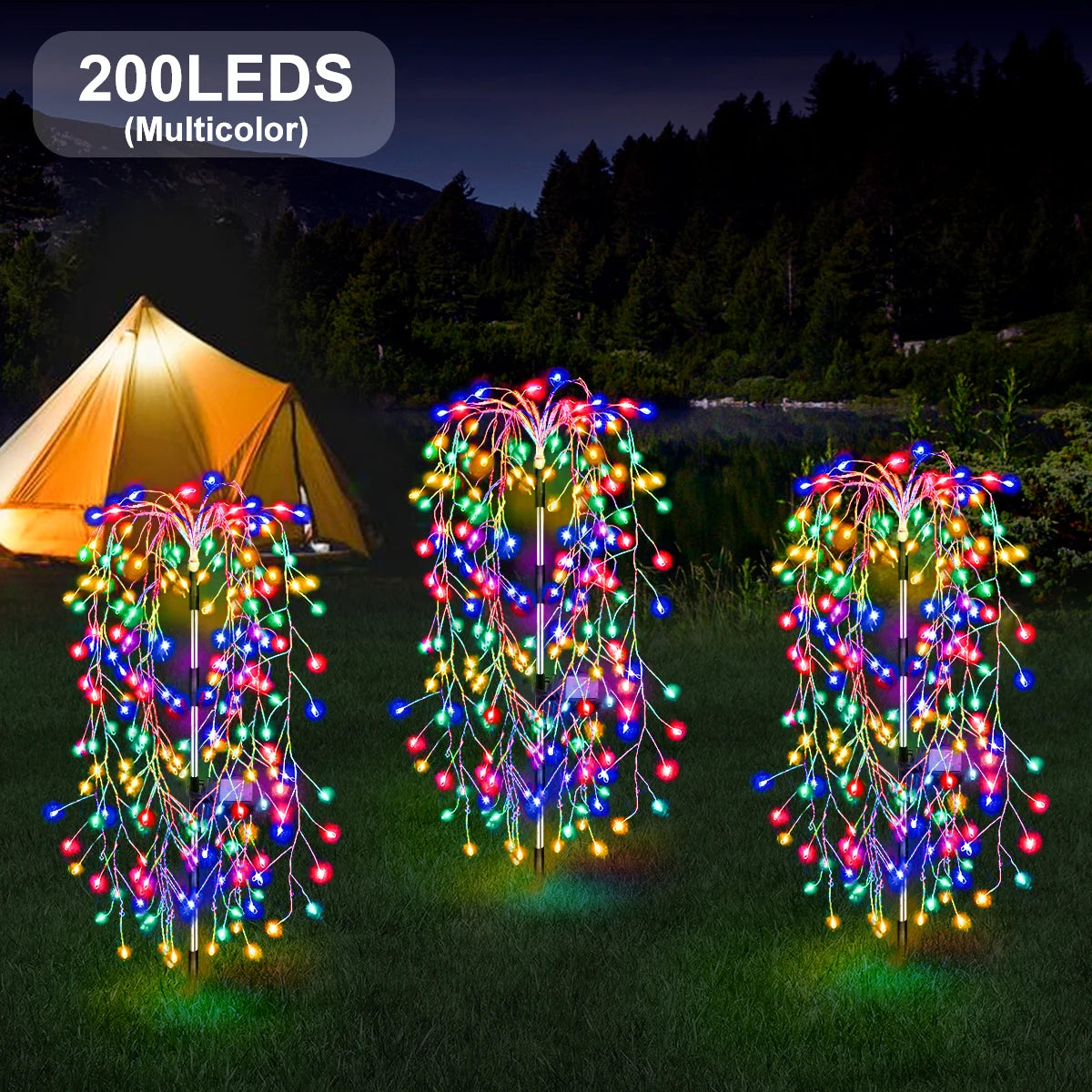 Luci LED solari 200/120 per esterno, decorazione fuochi d'artificio impermeabile