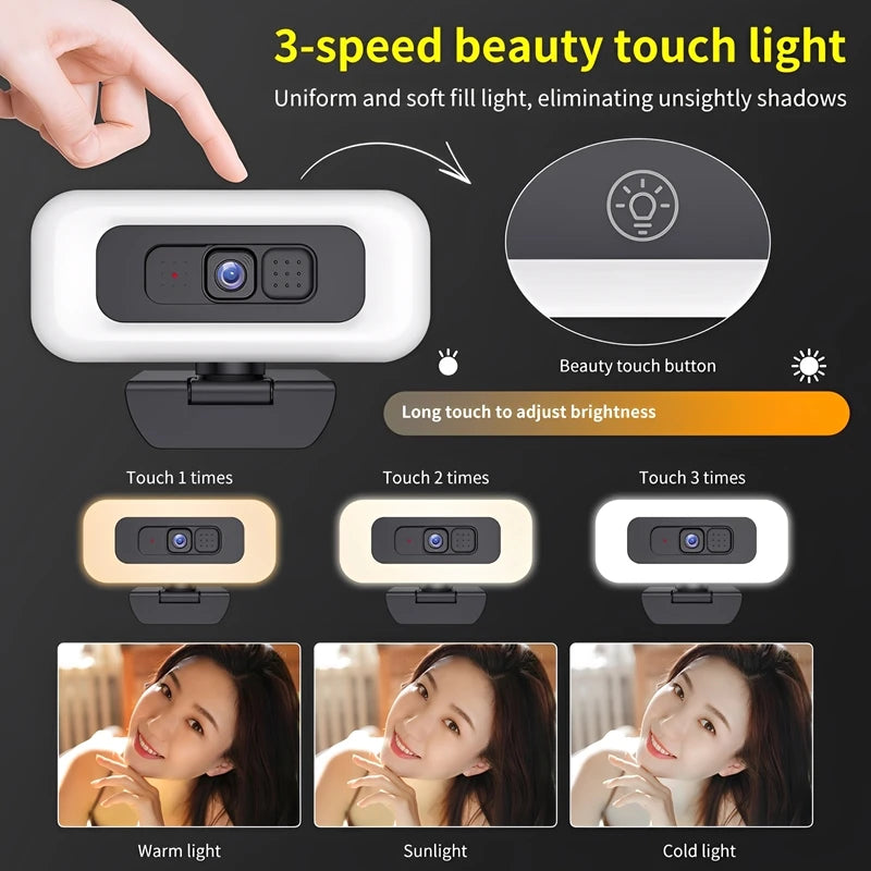 Webcam 4K Full HD con Autofocus, Luce Regolabile e Microfono Antirumore