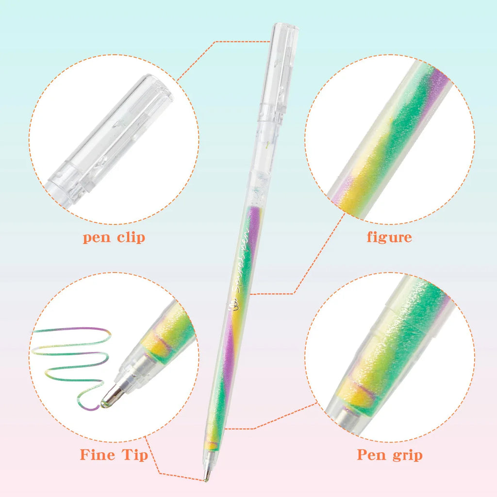 Set di Penne Gel Glitter Arcobaleno 6/12/18 pezzi – Kawaii per Diario e Scuola