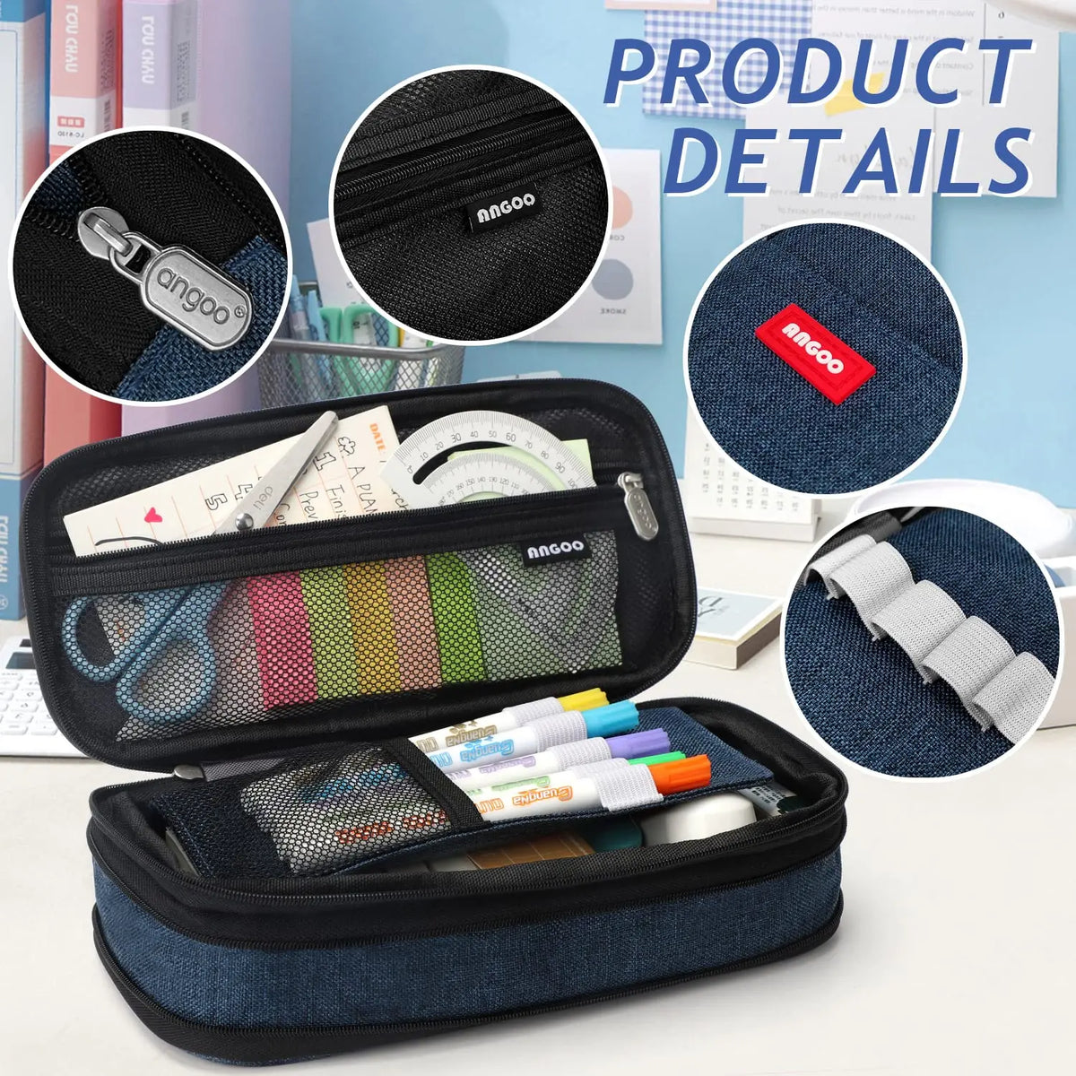 Portapenne Navy Blue capacità retrattile, multiuso in tessuto premium – regalo