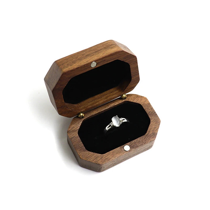 Vintage Black Walnut Wood Jewelry Box Ring Earrings Ring Jewelry Box Wedding Ring Box