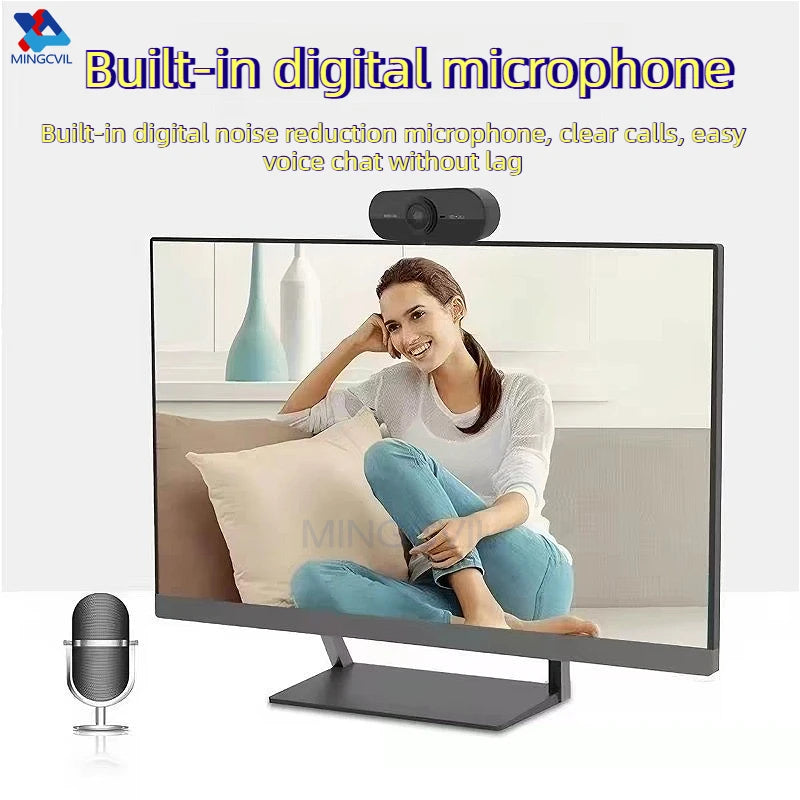 Webcam Mini HD 1080p con microfono USB Plug‑and‑Play per videochiamate