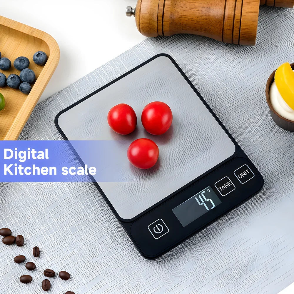 Bilancia da cucina digitale 10 kg LCD, precisione 1 g, nera, ABS e acciaio inox