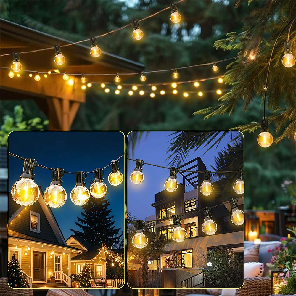 Catena LED solare G40 White con telecomando, 8 modalità, luminosità regolabile