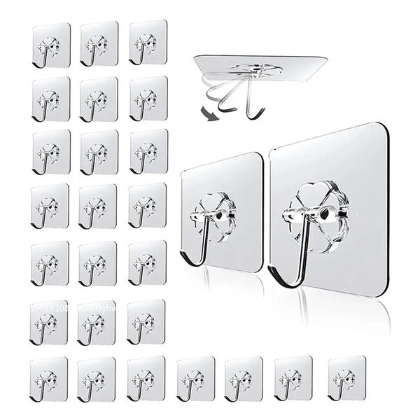 1-20 pcs Transparent Strong Self‑Adhesive Hooks for Door and Wall – Suction Cups for Heavy Loads, Ideal for Kitchen and Bathroom