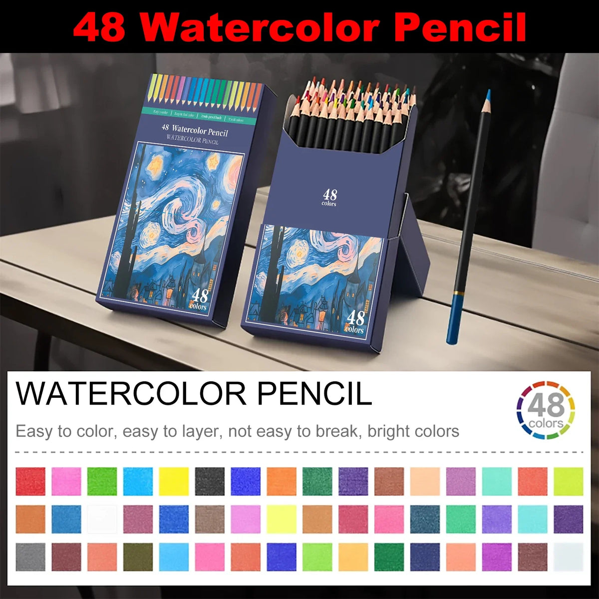 24/36/48/72 Professional Colored Watercolor Pencils Set for Adults & Teens - Premium Art Supplies with Vibrant Colors