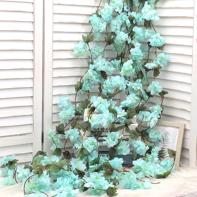 Artificial Sakura Flowers Vine Hanging Fake Floral Garland Home Garden Wedding Arch Party Cherry Blossom Wall Decor Arrangement