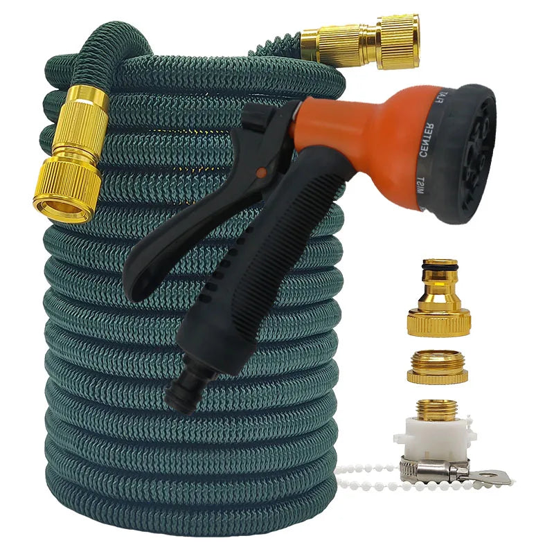 Tubo da Giardino Espandibile 2,5‑30 m con Doppio Connettore Metallico Verde…