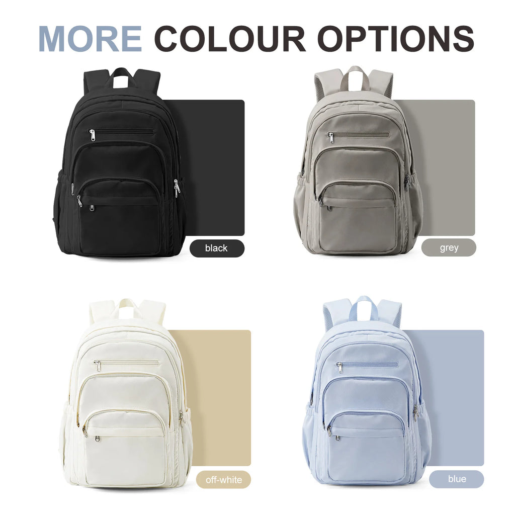 Sac à dos en nylon léger bleu, multi-poches, pour l'école et l'université
