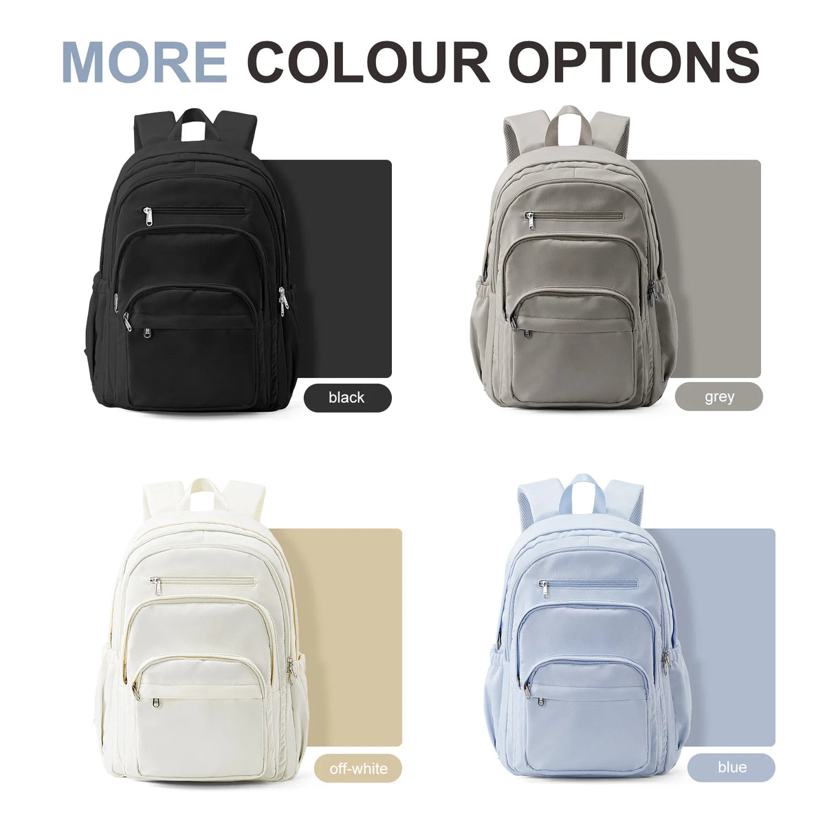 Sac à dos en nylon léger bleu, multi-poches, pour l'école et l'université