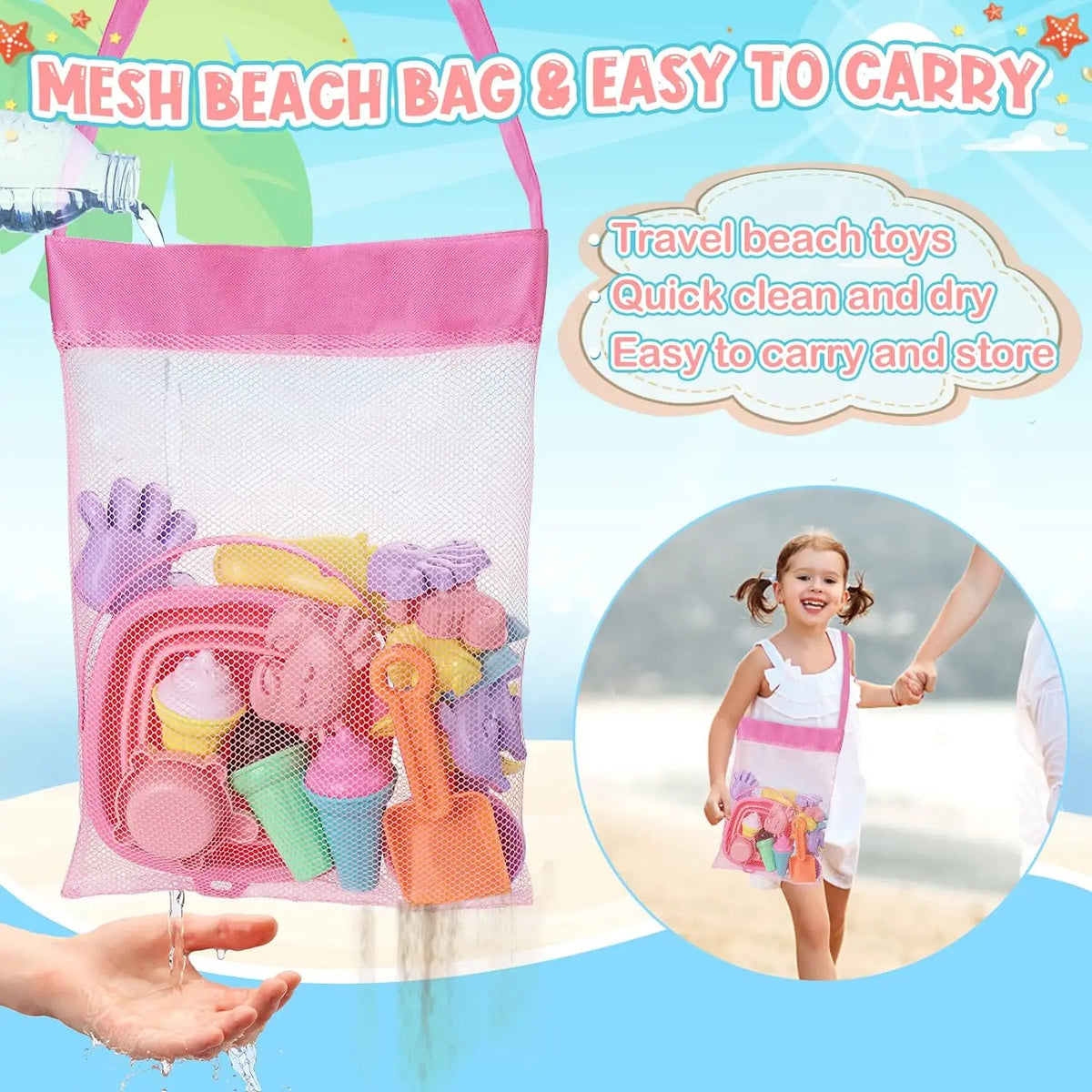 Set Spiaggia 20 Pezzi per Bambini: Secchiello Pieghevole, Palette, Stampo Sabbia