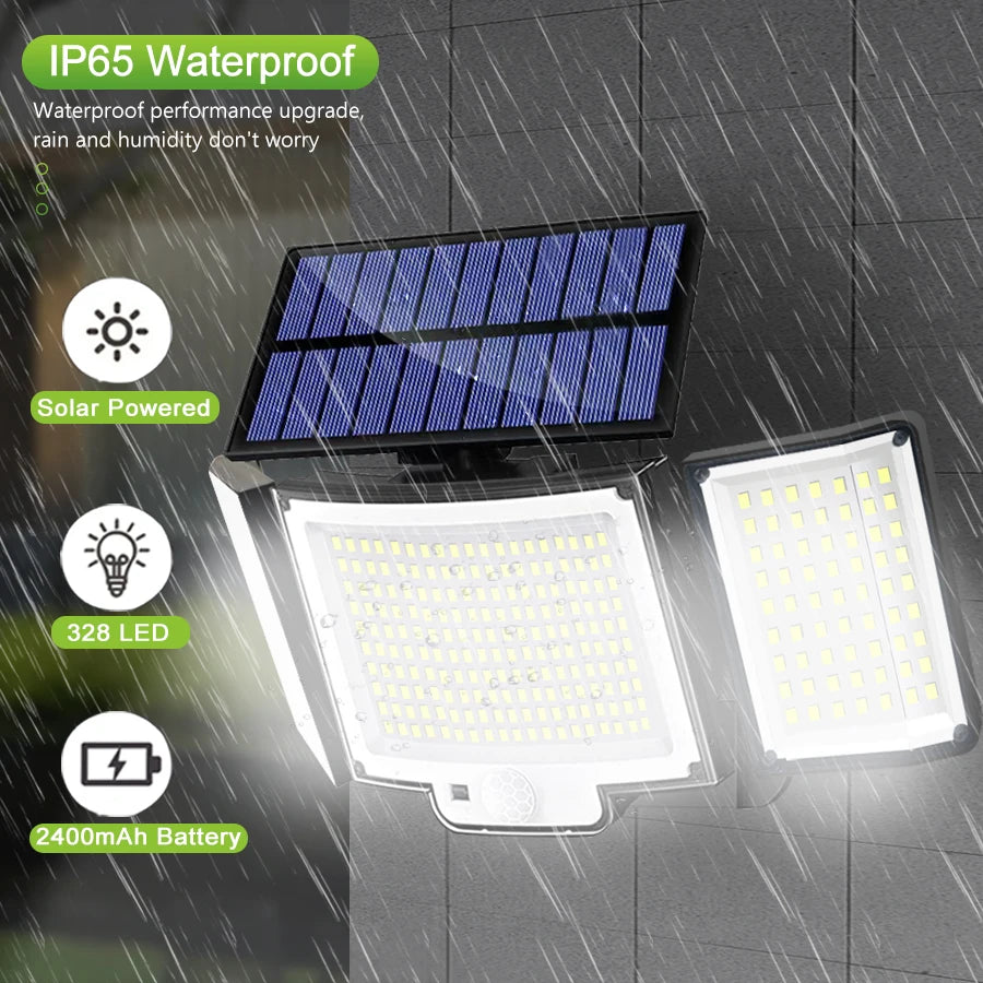 Lampada Solare da Esterno con Sensore Movimento, 3 Teste LED, IP65