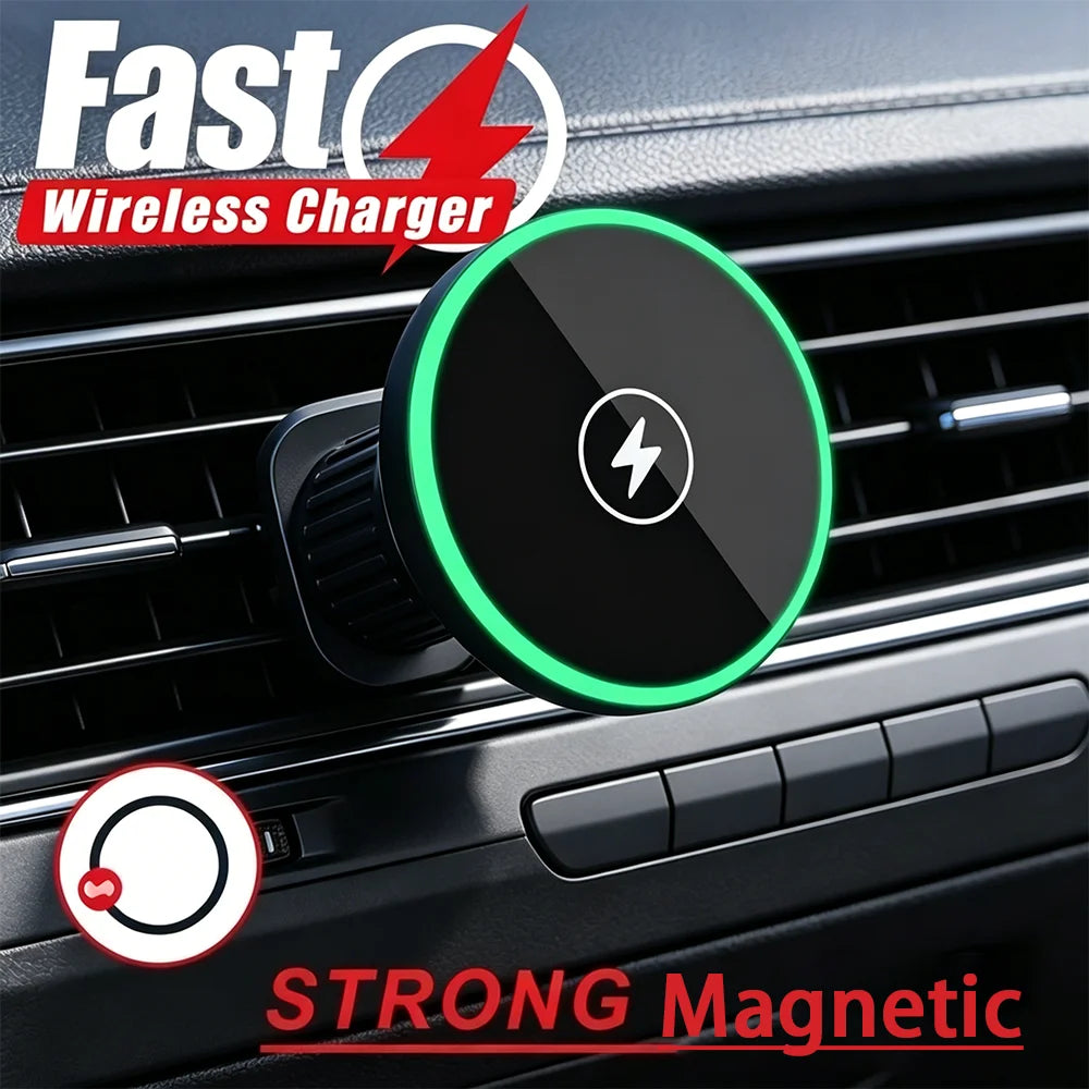 Caricatore wireless magnetico 30W per auto con LED, per iPhone 12‑17 Pro Max