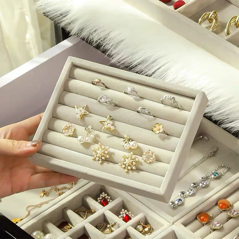 Velvet Jewelry Display Tray Case Stackable Exquisite Jewellery Holder Portable Ring Earrings Necklace Organizer Box Hot Sales