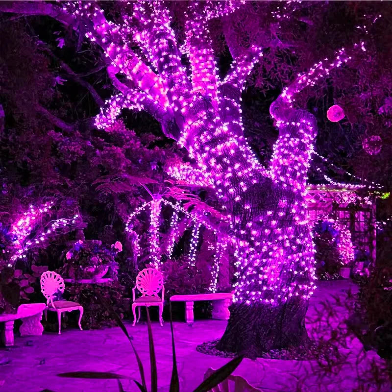 Catena luminosa solare esterna, 300 LED, 8 modalità, filo di rame flessibile