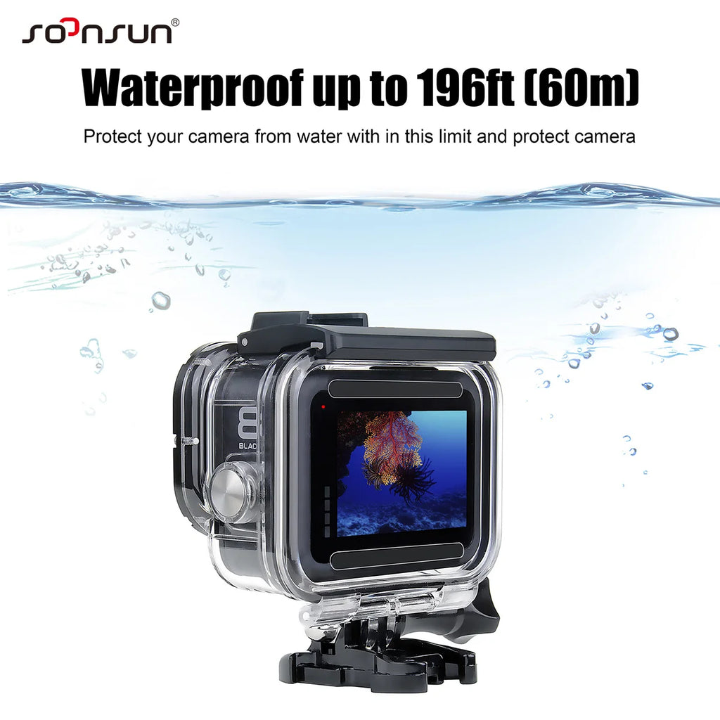 Custodia impermeabile 60 m per GoPro Hero 8 Black con doppio slot cold shoe