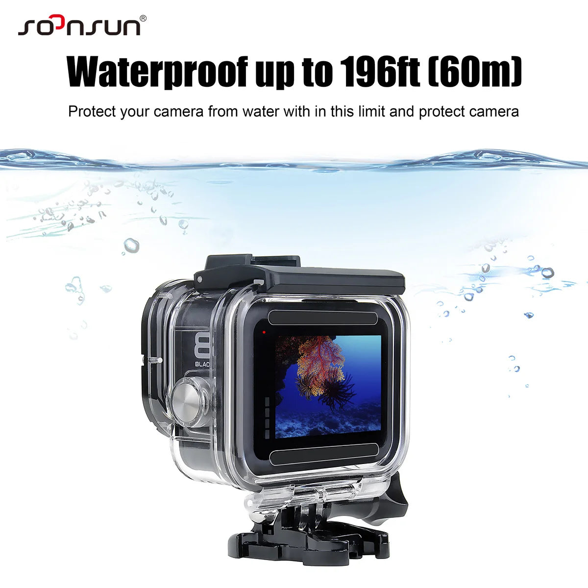 Custodia impermeabile 60 m per GoPro Hero 8 Black con doppio slot cold shoe