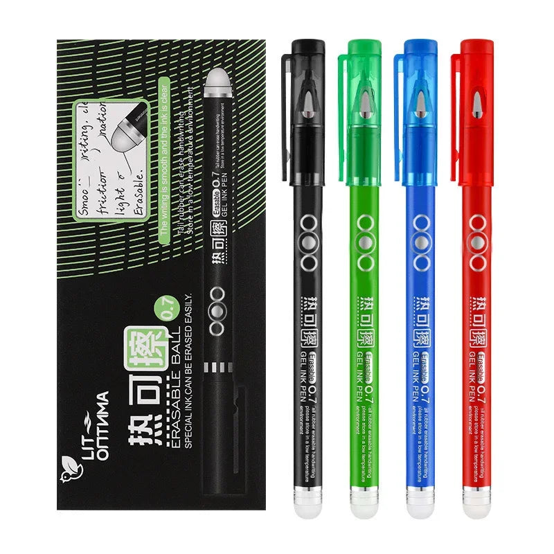 Set da 4 penne gel cancellabili a caldo, punta 0.7 mm – nero, blu, rosso e verde