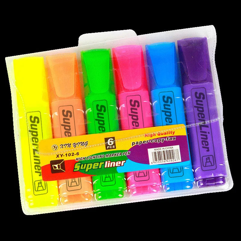 Set di 6 evidenziatori fluorescenti a punta larga per disegno, ufficio e scuola