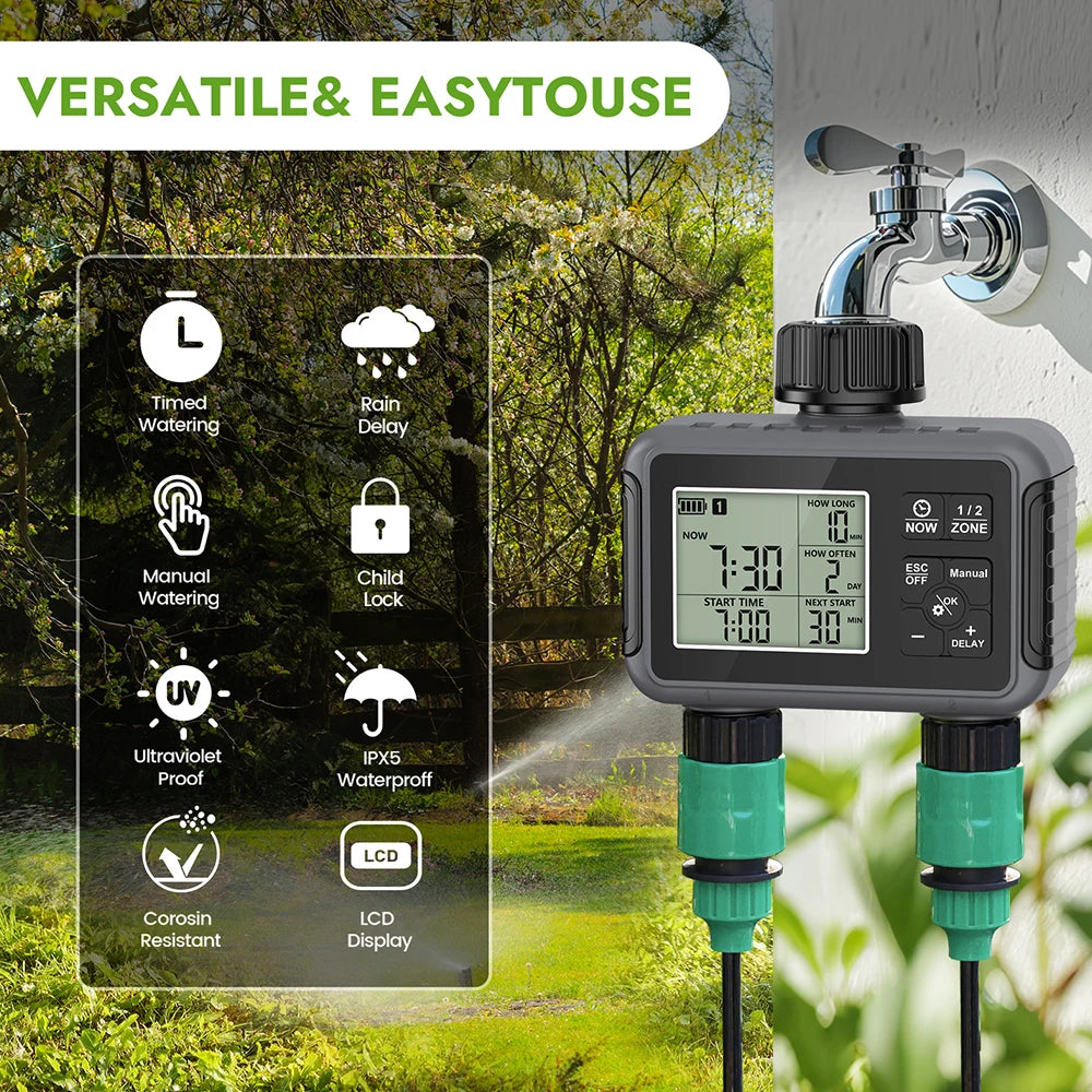 1/2/3-Outlets Automatic Water Timer Smart Irrigation Watering System Sprinkle Faucet Hose Programmer Timer for Garden Outdoor