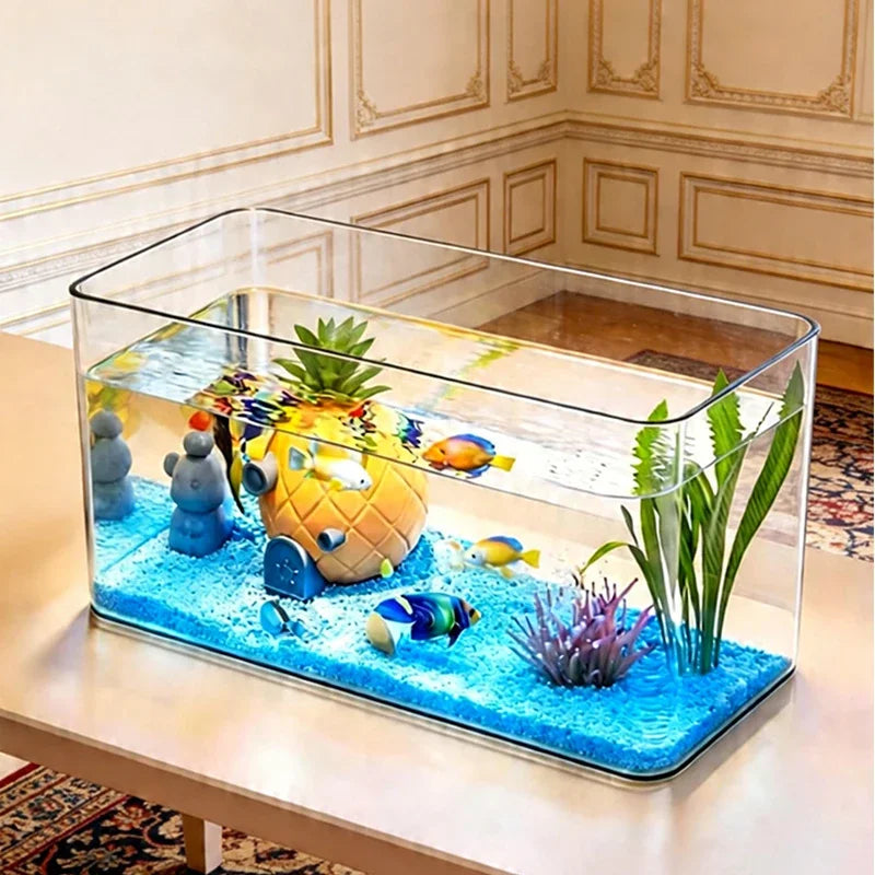Acquario da tavolo trasparente a forma trapezoidale, per casa e ufficio