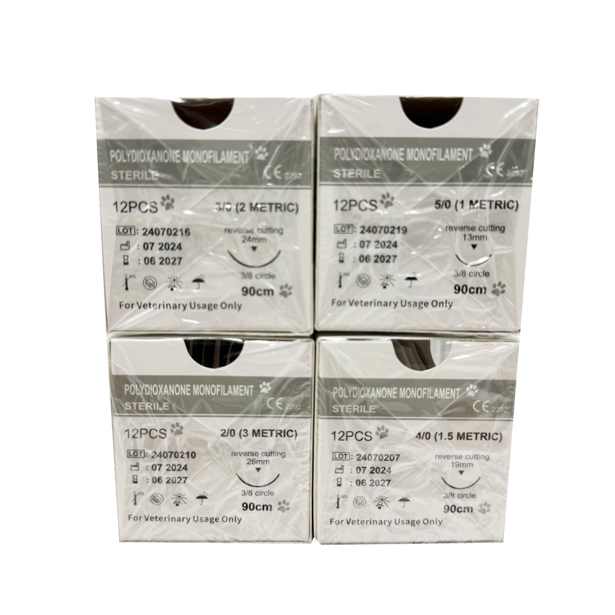 Set da 12 ago circolari PDO 3/8 per animali domestici – 90 cm, misure 2/0-5/0