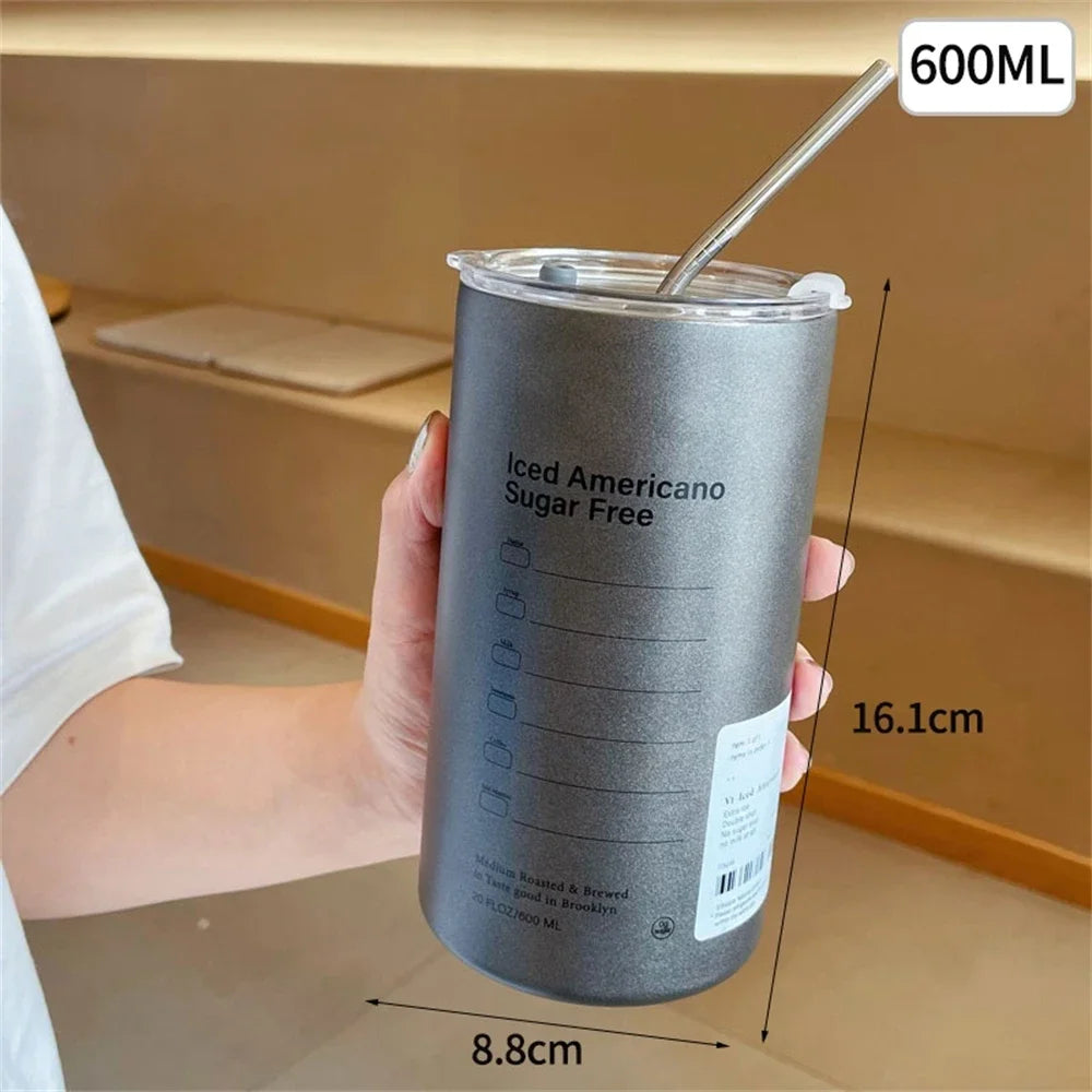 Thermos 600 ml acciaio inox 304, tazza termica con cannuccia, portatile