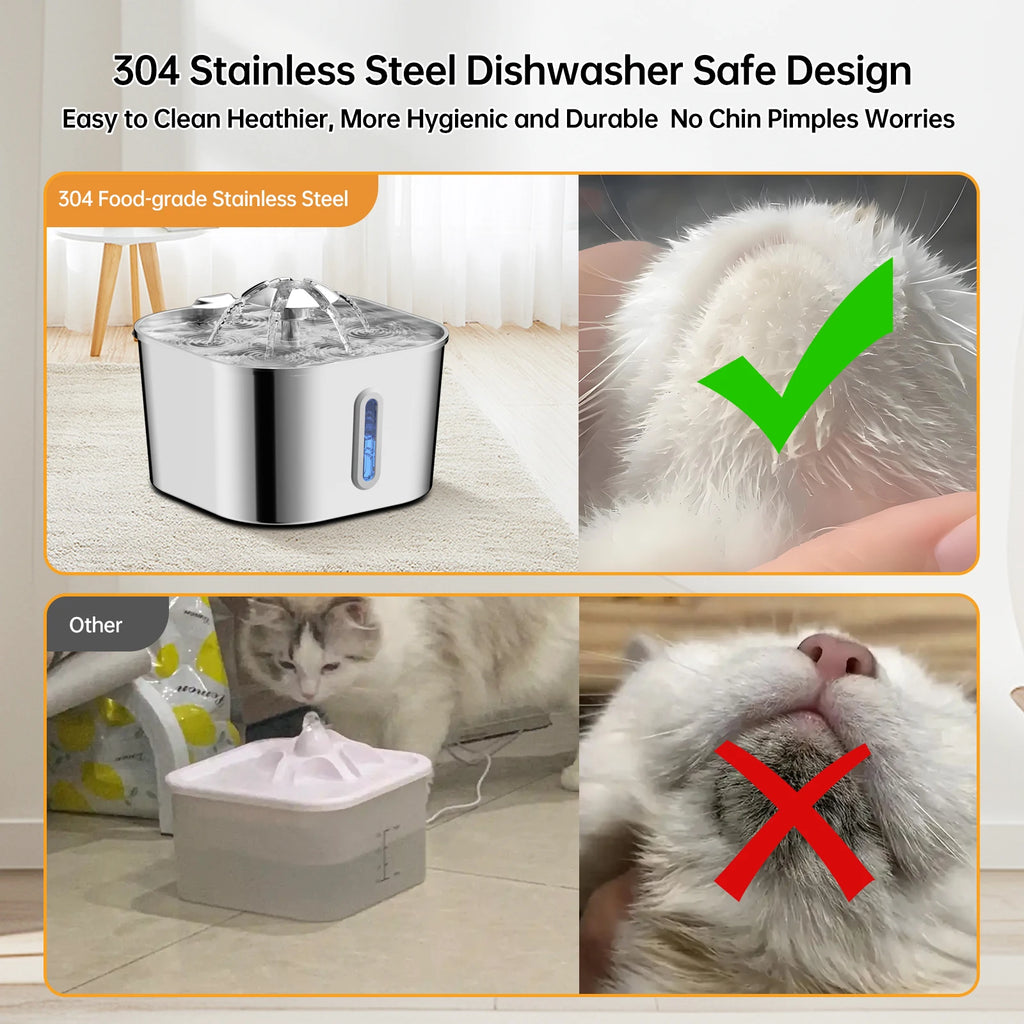 Fontana per gatti automatica 2.2L in acciaio inox con filtro e pompa silenziosa