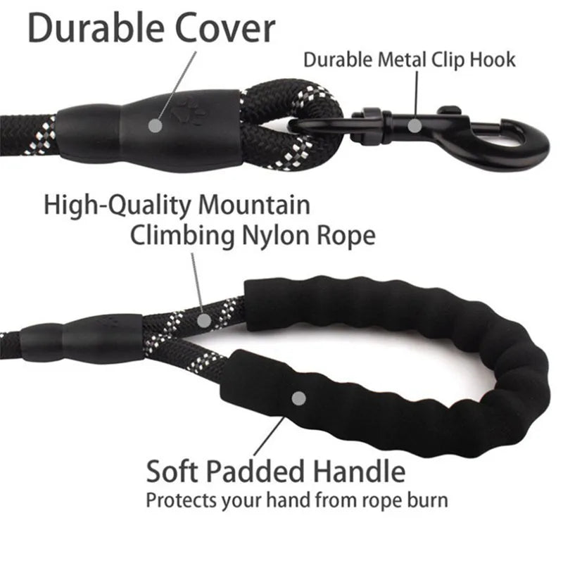 Guinzaglio Riflettente per Cani Forti con Impugnatura Imbottita Nylon Doppio…