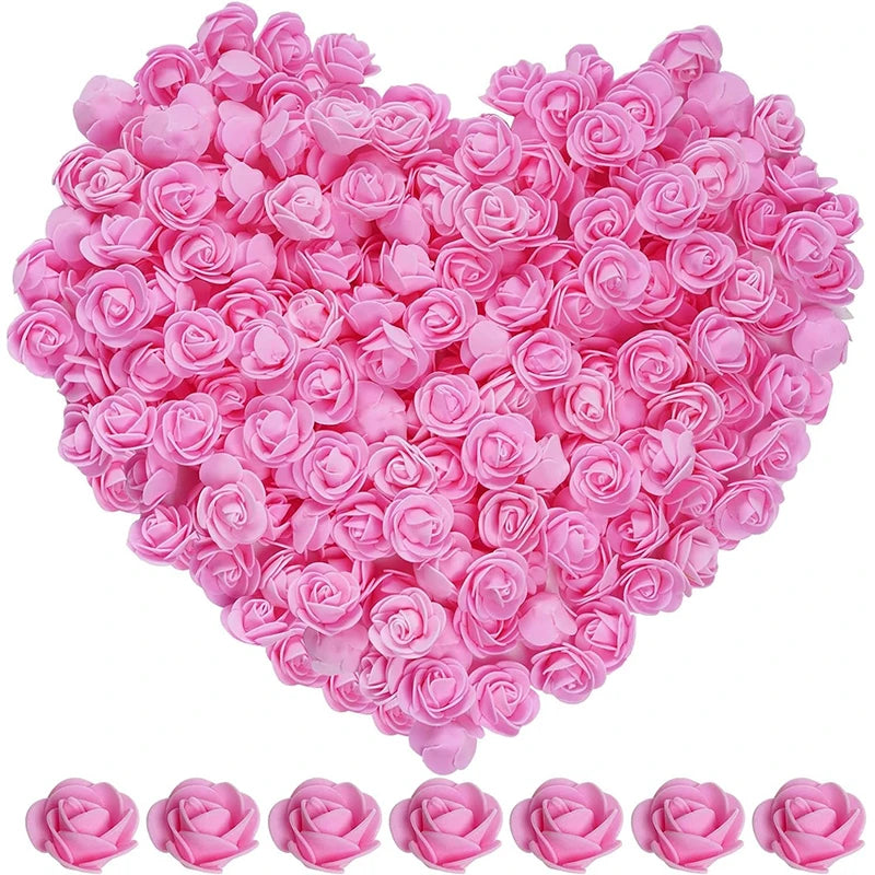 50/100/200Pcs 3.5cm Artificial Flower Foam PE Rose Heads DIY Valentine's Day Roses Wedding Candy Box Decoration Bride Accessory