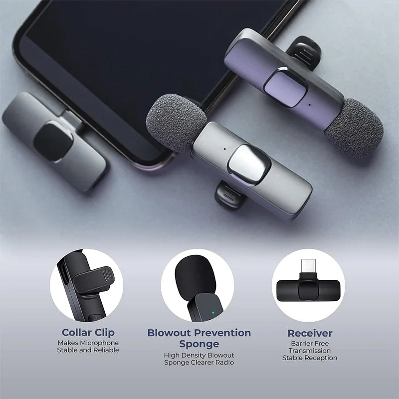 Wireless Lavalier Microphone For iPhone 15/16/17 Series Android Devices Noise Cancelling Mini Lapel Microphone for Vlogging Mic