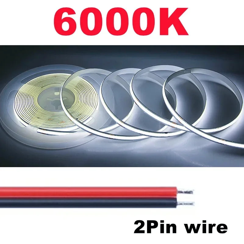 Striscia LED COB flessibile 8mm 12V/24V, 320/480 LED/m, luce 3000‑6000K