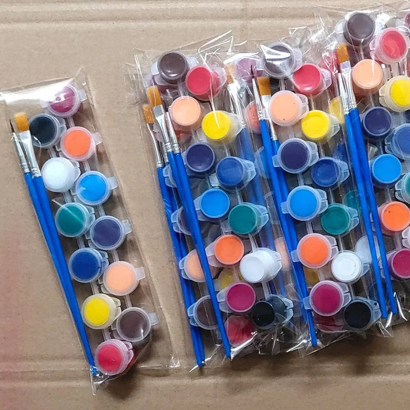Acrylic Pigment Set, 12 Color Watercolor Painting Pigment Set, Stone Ceramic Painting, Color Painting Paint with Built-in Brush