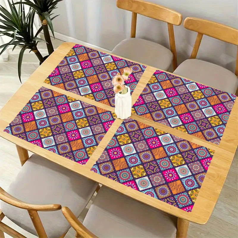 Set di 4 tovagliette Boho Mandala in lino 30x40 cm – Stile etnico messicano
