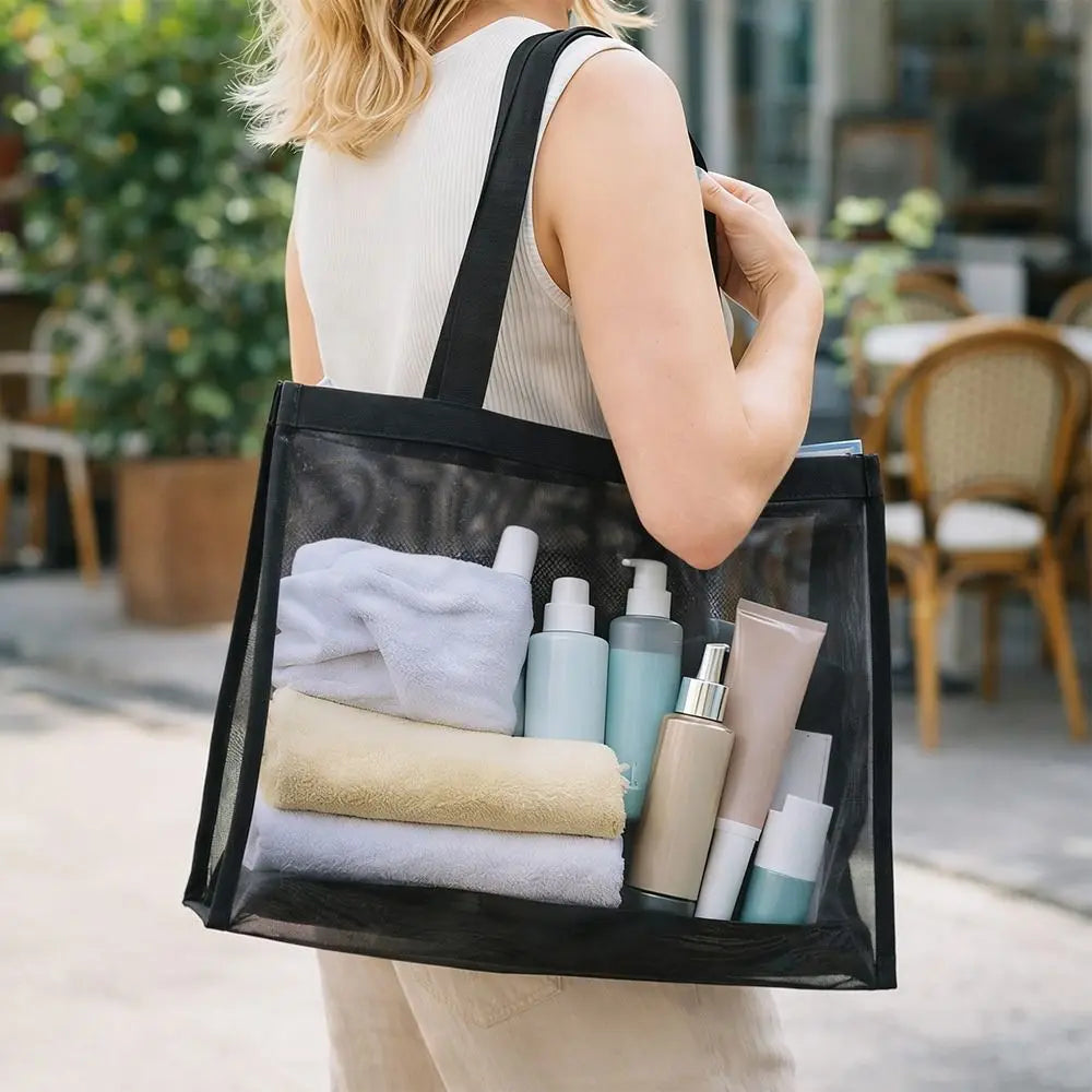 New Mesh Shoulder Bag Large Capacity Transparent Beach Bags Hollow Multifunctional Makeup Storage Bag Travel