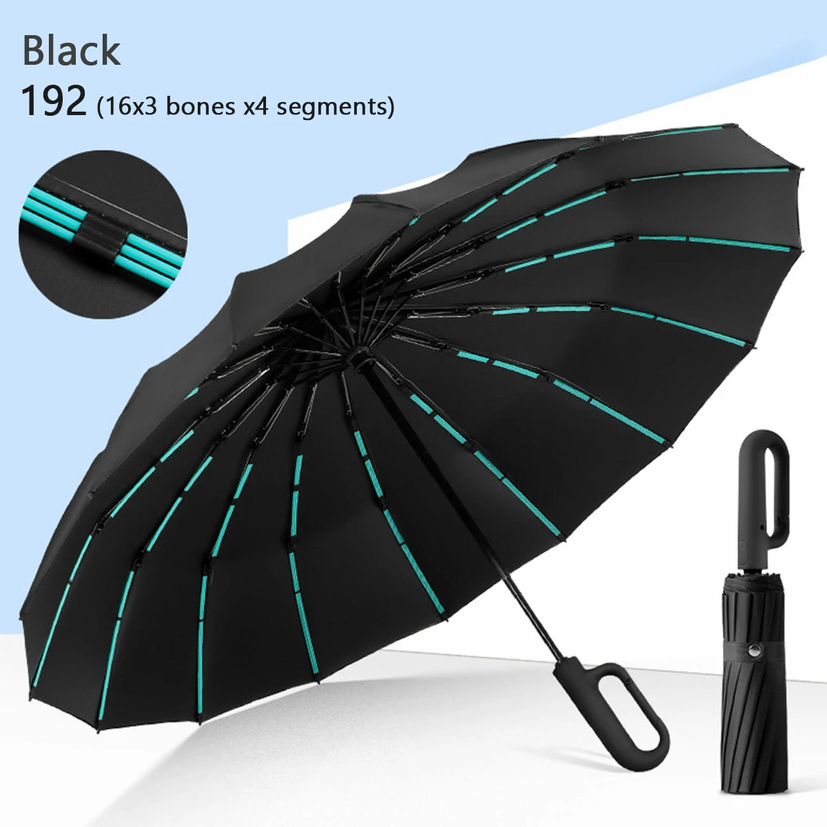 Ombrello pieghevole antivento 16K automatico con 192 stecche – Parasole unisex