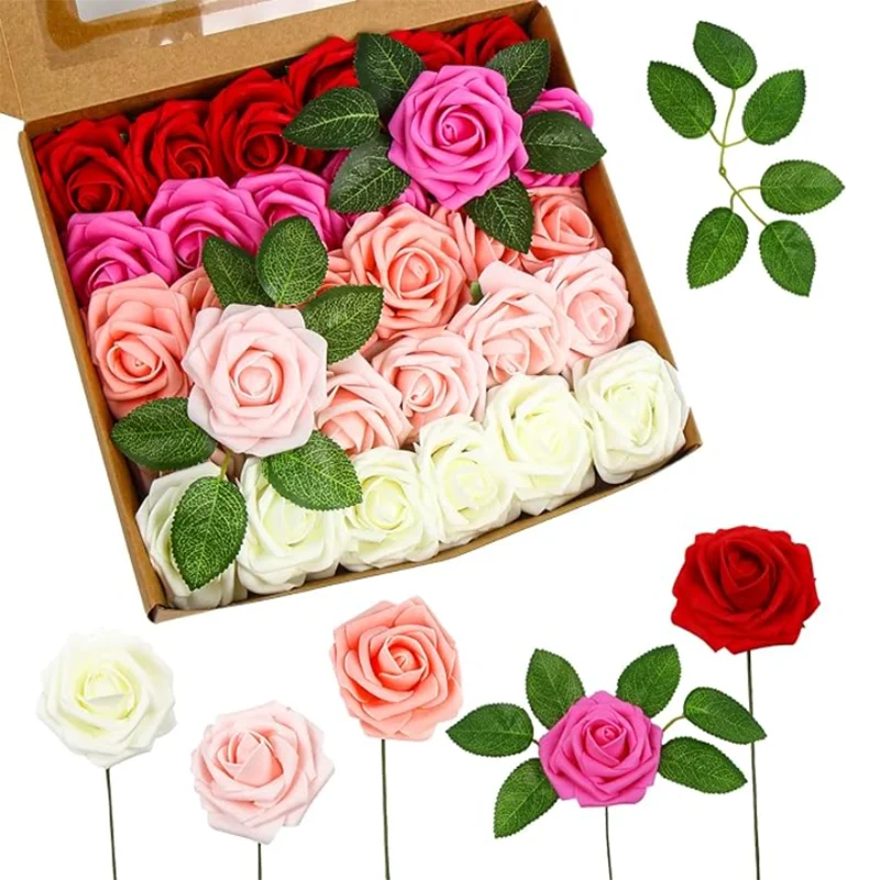 Rosa in schiuma, 10/25/50 pezzi, fiori finti per decorazioni e bouquet