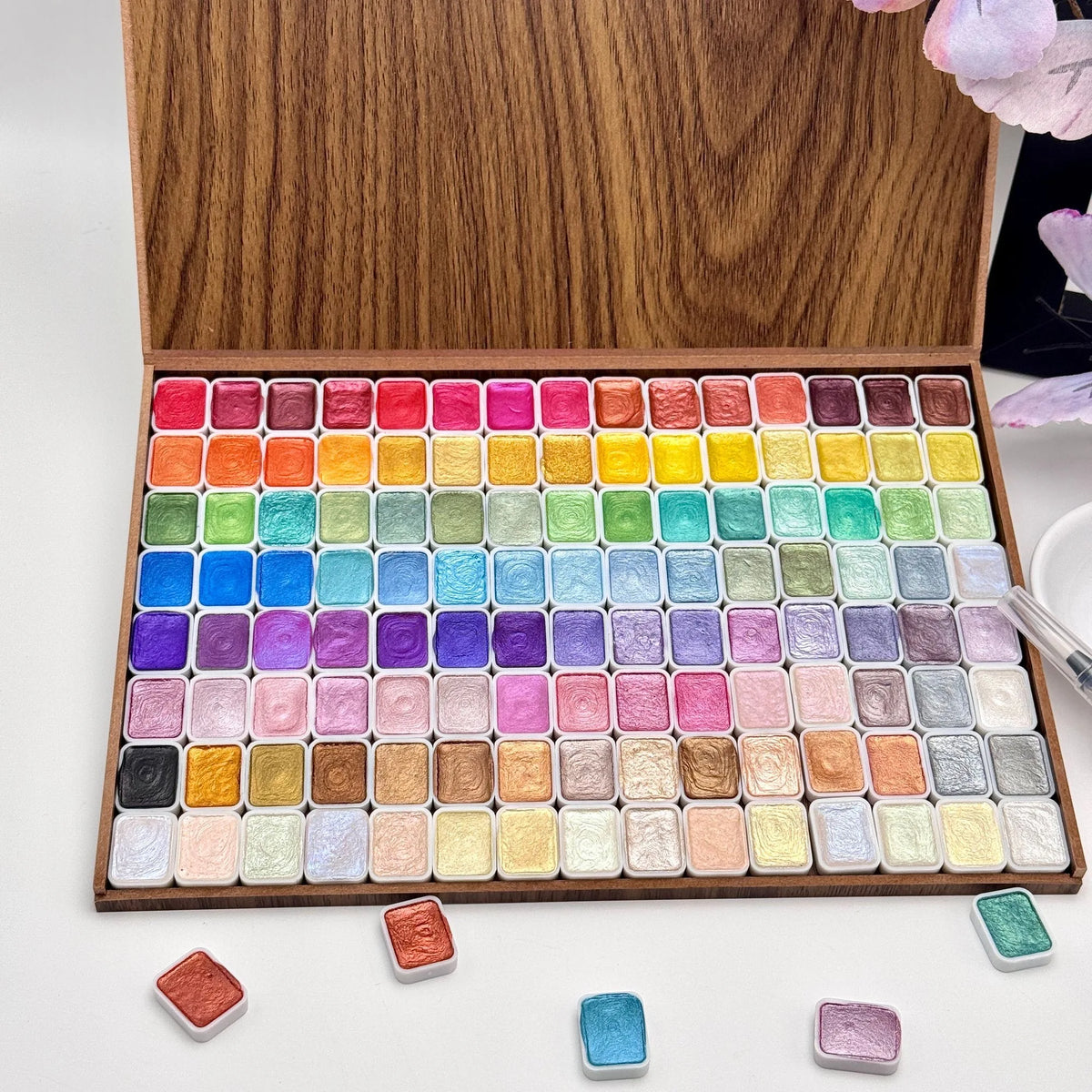 28-120 Colors Pearl Watercolor Pigment: Metallic Solid Paint Portable Art Kit for Painting - Perfect Holiday Gifts for Artists