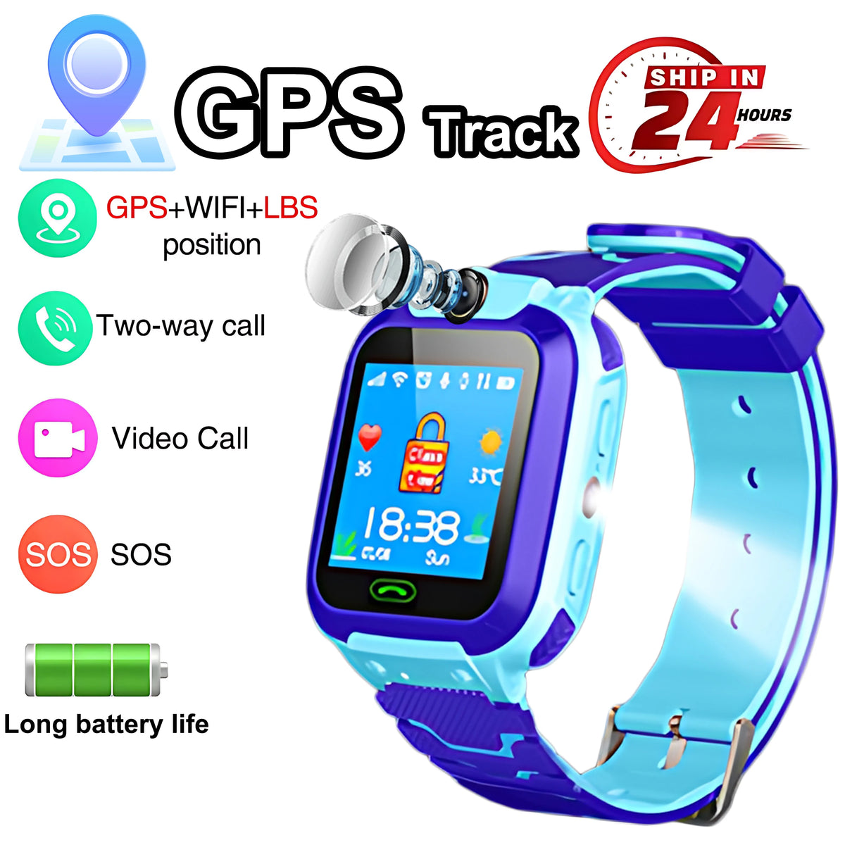 Smartwatch 5G impermeabile IP67 per bambini con GPS, SOS e chiamate