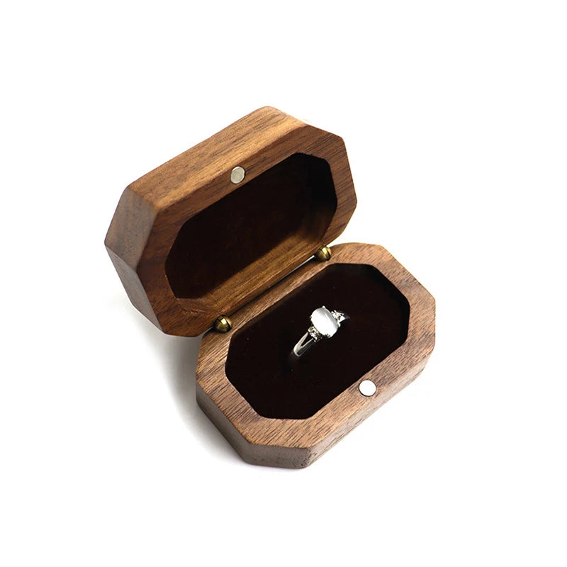 Vintage Black Walnut Wood Jewelry Box Ring Earrings Ring Jewelry Box Wedding Ring Box