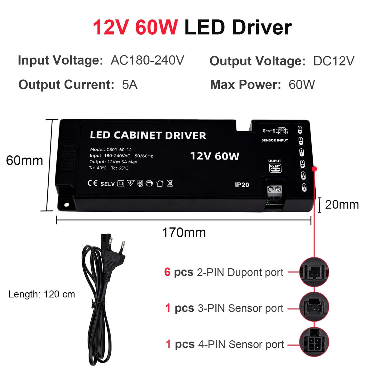 Striscia LED COB dimmerabile per armadi e scaffali, sensore touch, 12 V