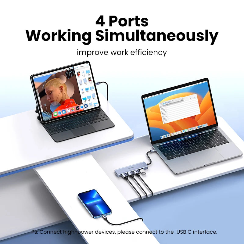 Hub USB‑C 4 porte USB 3.0 – Espansione veloce per MacBook, iPad e Android
