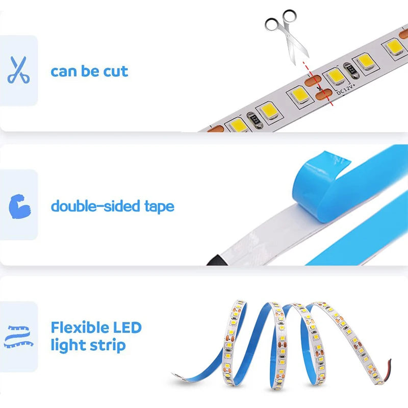 Striscia LED 12V 2835 60/120 LED/m – fino a 5 m, 3000‑6000 K, alta resa luminosa