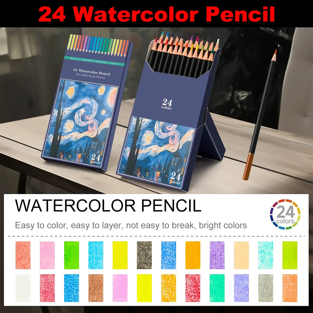 24/36/48/72 Professional Colored Watercolor Pencils Set for Adults & Teens - Premium Art Supplies with Vibrant Colors