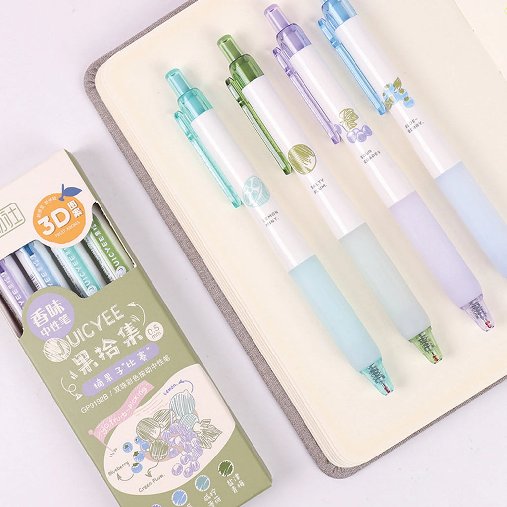 Set 4 penne gel colorate al profumo di frutta, punta 0.5 mm, scrittura fluida