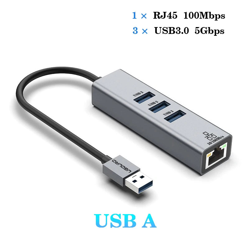 Docking Station USB‑C con RJ45 Gigabit e ricarica 100 W – Hub 4 porte USB 3.0