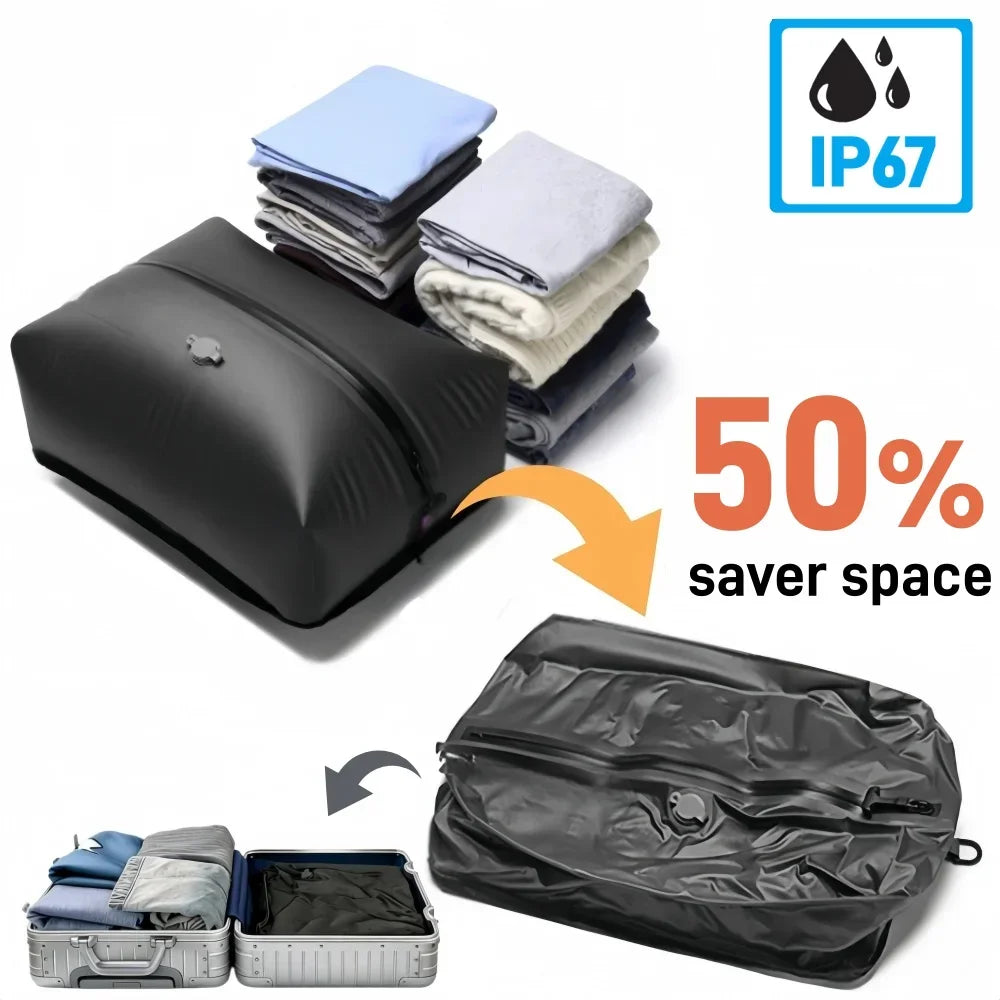 Vacuum Storage Bags for Travel, IP67 Waterproof Compression Packing Cubes 17L 34L Space Saver Suitcase Organizer for Clothes Bag