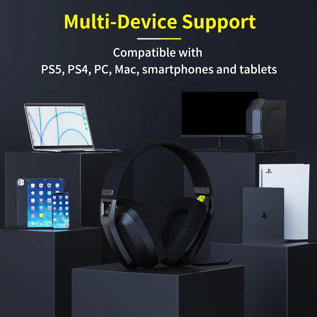 Cuffie Gaming Wireless 2.4 GHz e Bluetooth con Microfono, 50 mm, 48 h Autonomia