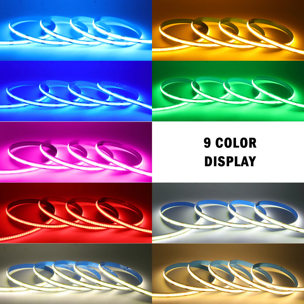 Striscia LED COB 5V 320 LED/m, luce bianca e colorata, alimentata a batteria